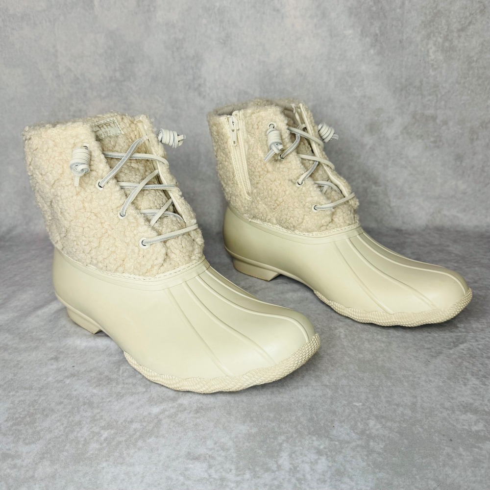 Sperry Saltwater Sherpa Duck Boot Off White Bone W 11 Insulated Water Resistant